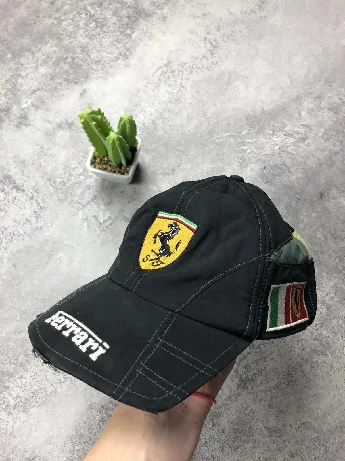 FERRARI Vintage Fleece Cap F1 Streetwear Racing Big Logo Hat Men's Black OS Size