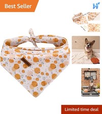 Dog Bandana 1 Pack Washable Soft Cotton Halloween Pumpkin Bibs Scarf, Adjusta...