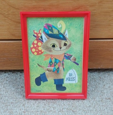 Retro Stiefelkater Kunstdruck gerahmt Vintage Katze Kinderreim England