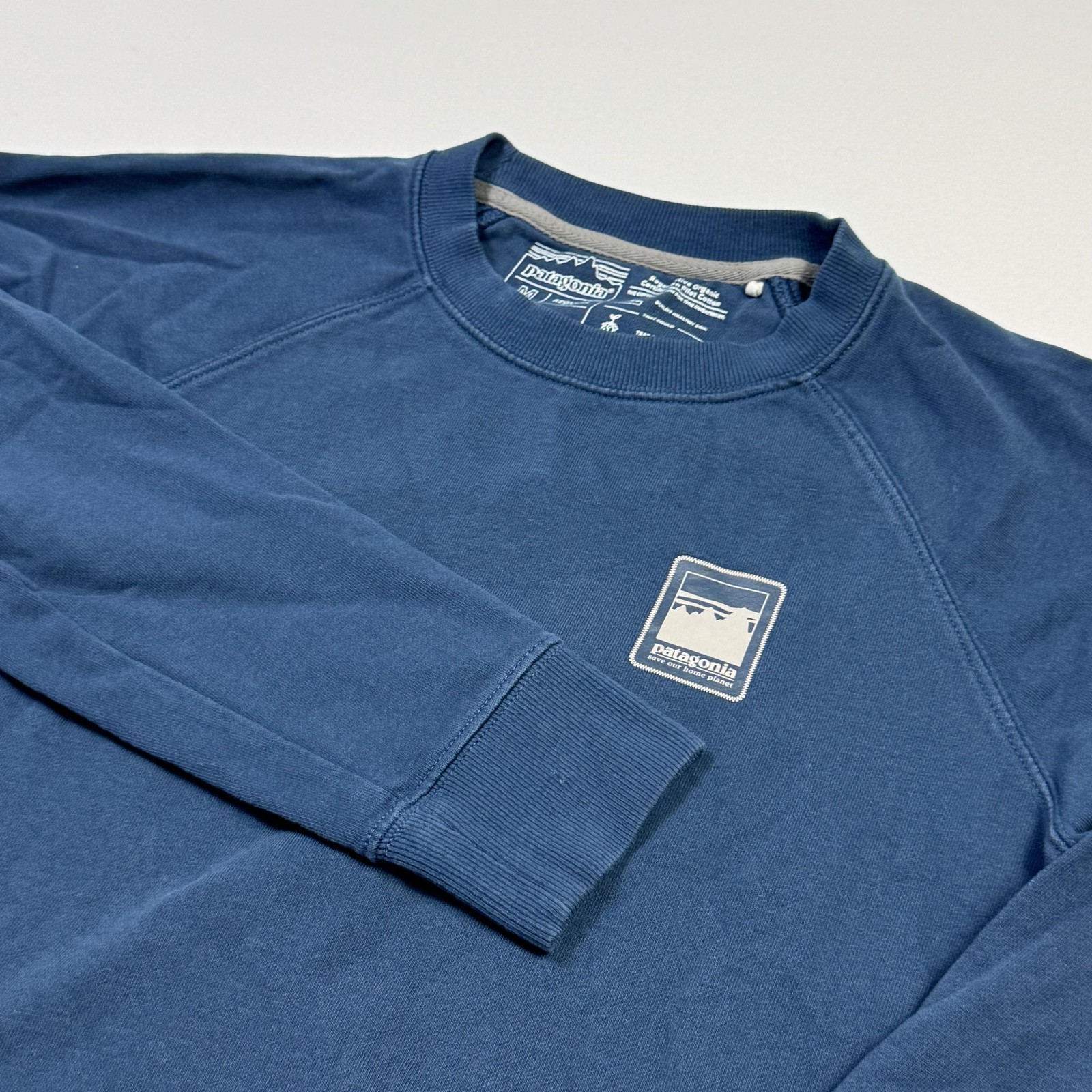 Sudadera Patagonia Para Hombre Azul Mediana Algodón Orgánico Cuello Redondo Salva Nuestro Planeta