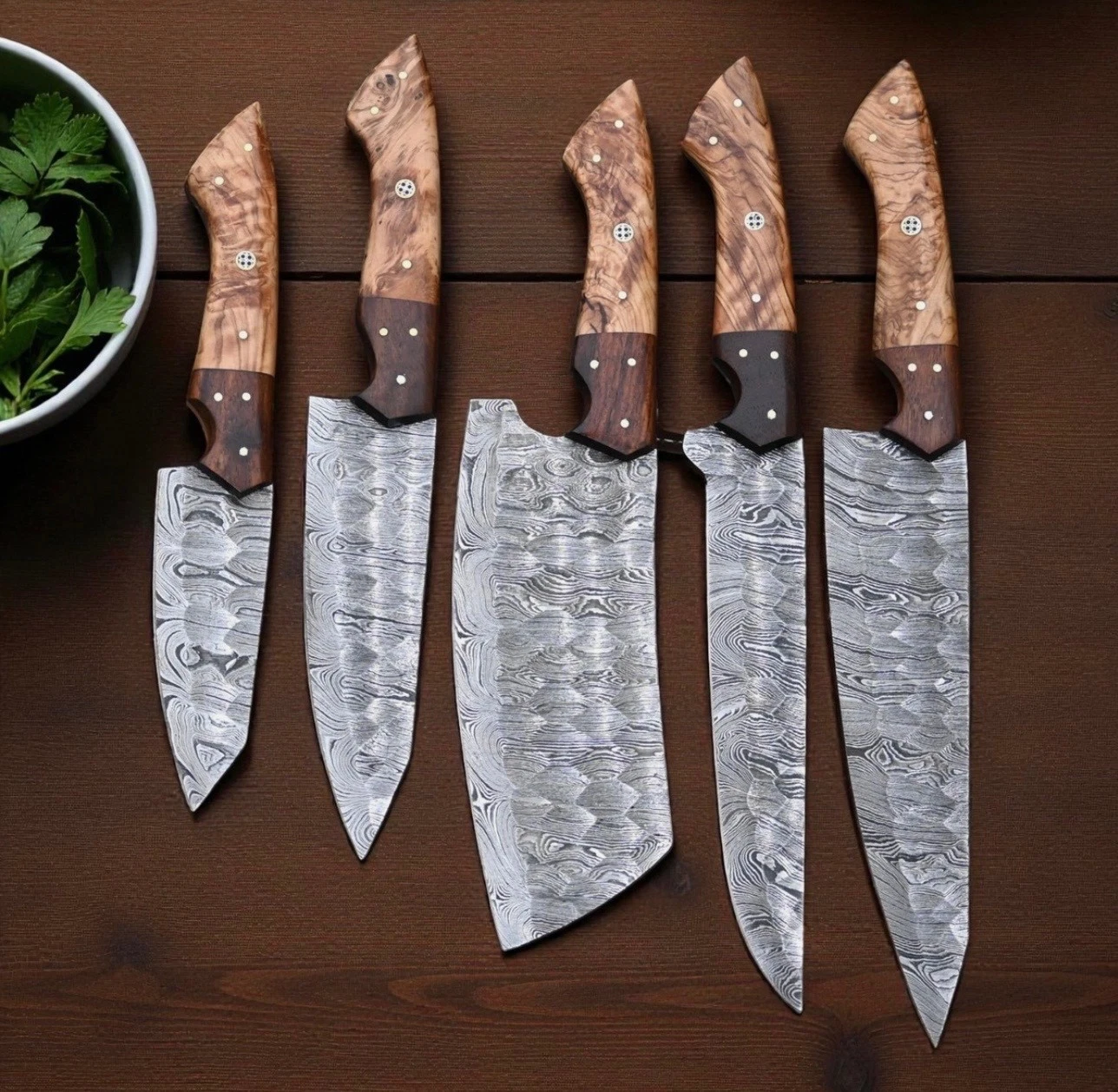 HandMade FORGED DAMASCUS STEEL CHEF SET Kitchen Knives chef knife for gift