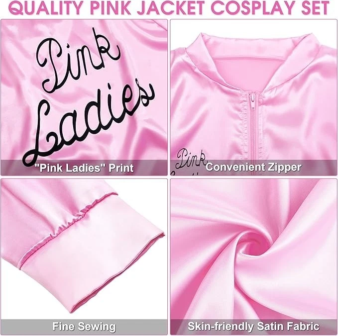 Conjunto de Disfraz de Damas Rosa Vintage Años 50 Chaqueta de Satén Rosa + Falda a Lunares + Acc. Foto 4 de 4