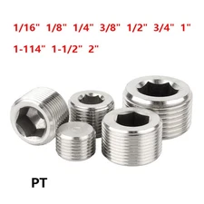 1/16" 1/8" 1/4" 3/8" - 2" PT Stainless Steel Internal Hex Male Blanking Plug Cap