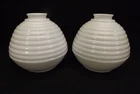 Vintage Pair Milk Glass Shades Mid Century Modern Art Deco Beehive Ribbed (SH148