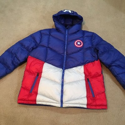 CAPTAIN AMERICA RED WHITE & BLUE Goose Down Jacket Adult XXL-with