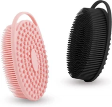 Soft Silicone Body Scrubber 2 PCS Shower, Pink Black, Black 