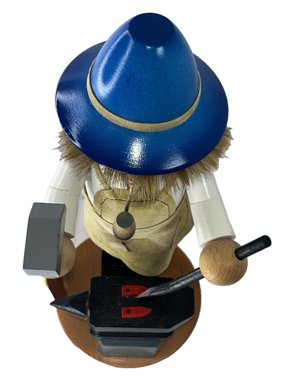 Blacksmith Steinbach Wood  Smoker Incense VTG German 10“ i Anvil Hammer Blue Hat