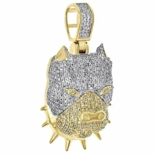 Colgante Pit Bull Spike Collar Perro 2.00Ct Creado en Laboratorio Chapado en Oro Amarillo 14K Foto 2 de 4