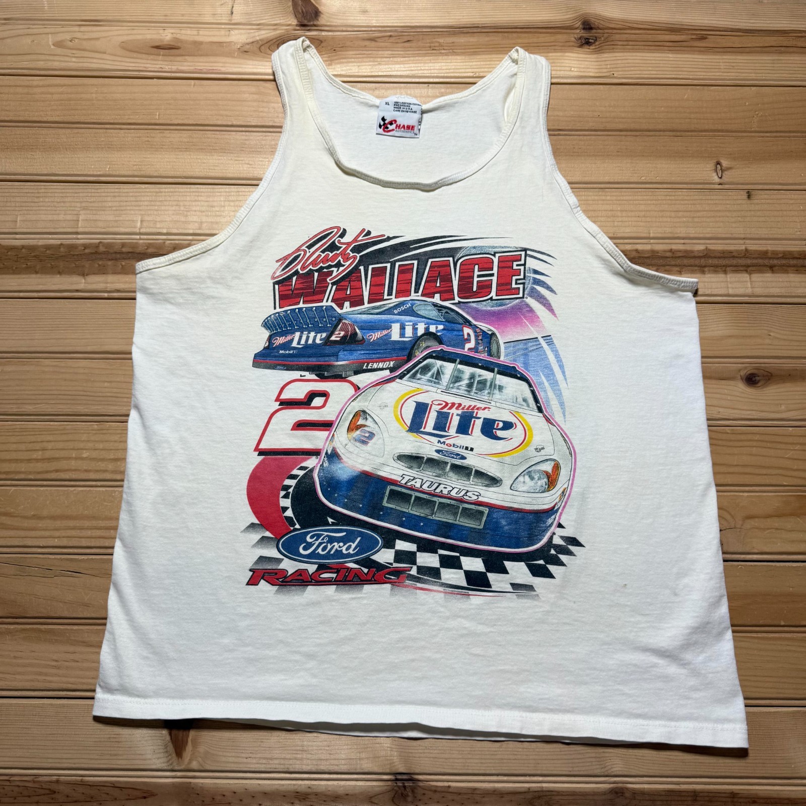 Vintage 90s Rusty Wallace Miller Lite NASCAR Ford Racing Tank Top USA Made - XL