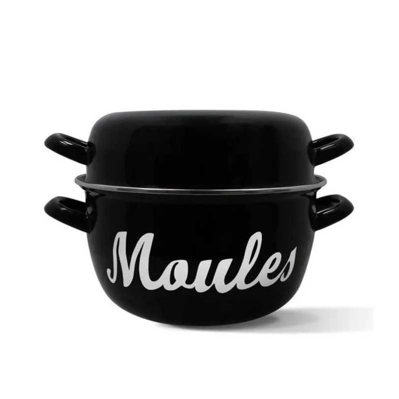 Marmite à moules Menastyl 24 cm en acier émaillé noir avec couvercle