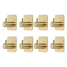 8pcs Self Adhesive Hook Stainless Steel Coat Hat Robe Towel Wall Hooks, Gold