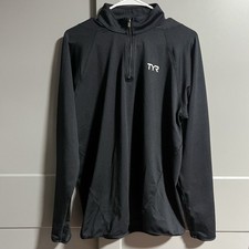 TYR Men Alliance 1/4 Zip Pullover Sweatshirt Thumbhole Black Small Active
