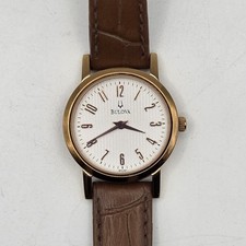 Bulova Classic 97L121 Women's Watch Rose Gold Brown Leather Band New Battery