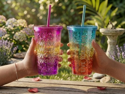 #ad Double Wall Acrylic Freezer Gel Tumbler with Straw Ice Cracked Travel Cold Cup $13.99