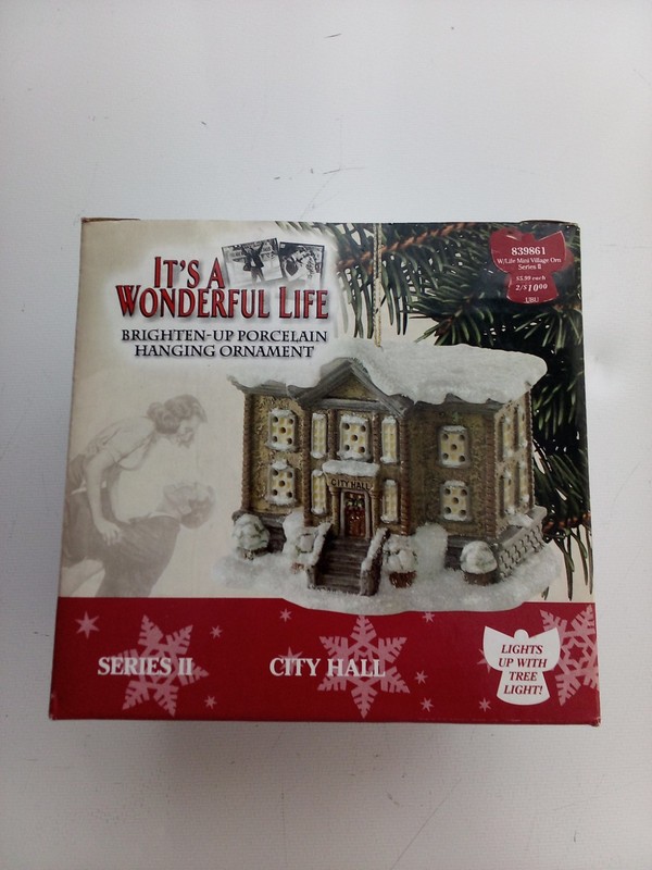 Enesco It's A Wonderful Life Porcelain Ornament, City Hall, New, Lights Up, 2003