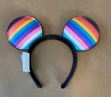 Disney Pride Mickey/Minnie Ears Headband LGBTQIA Rainbow Faux Leather/Velour OS