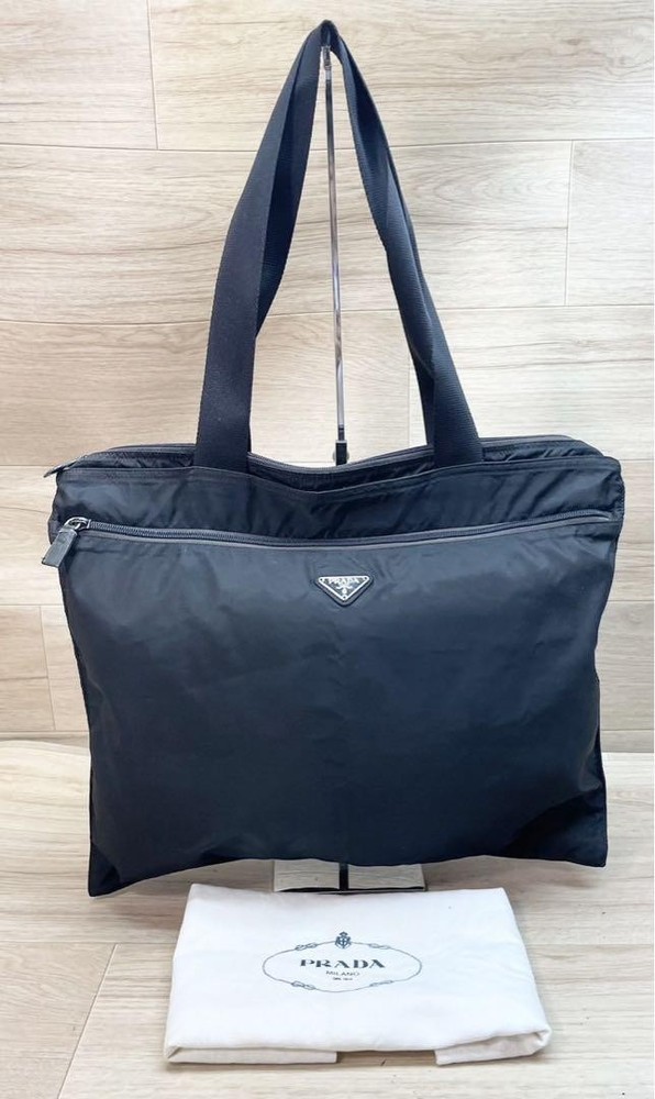 PRADA Black Nylon Medium Tote Bag Authentic Made in Italy 118409