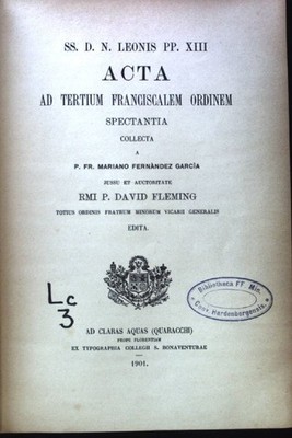 SS. D. N. Leonis PP.  XIII. Acta ad Tertium Franciscalem ordinem spectantia. Col