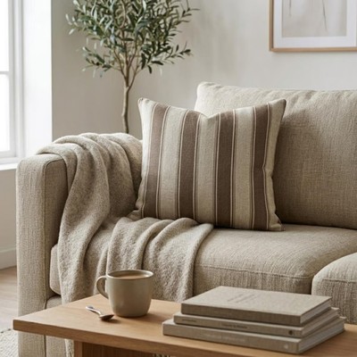 The HomeCentric Brown Throw Pillow Cover Linen Striped - Terra Stripe
