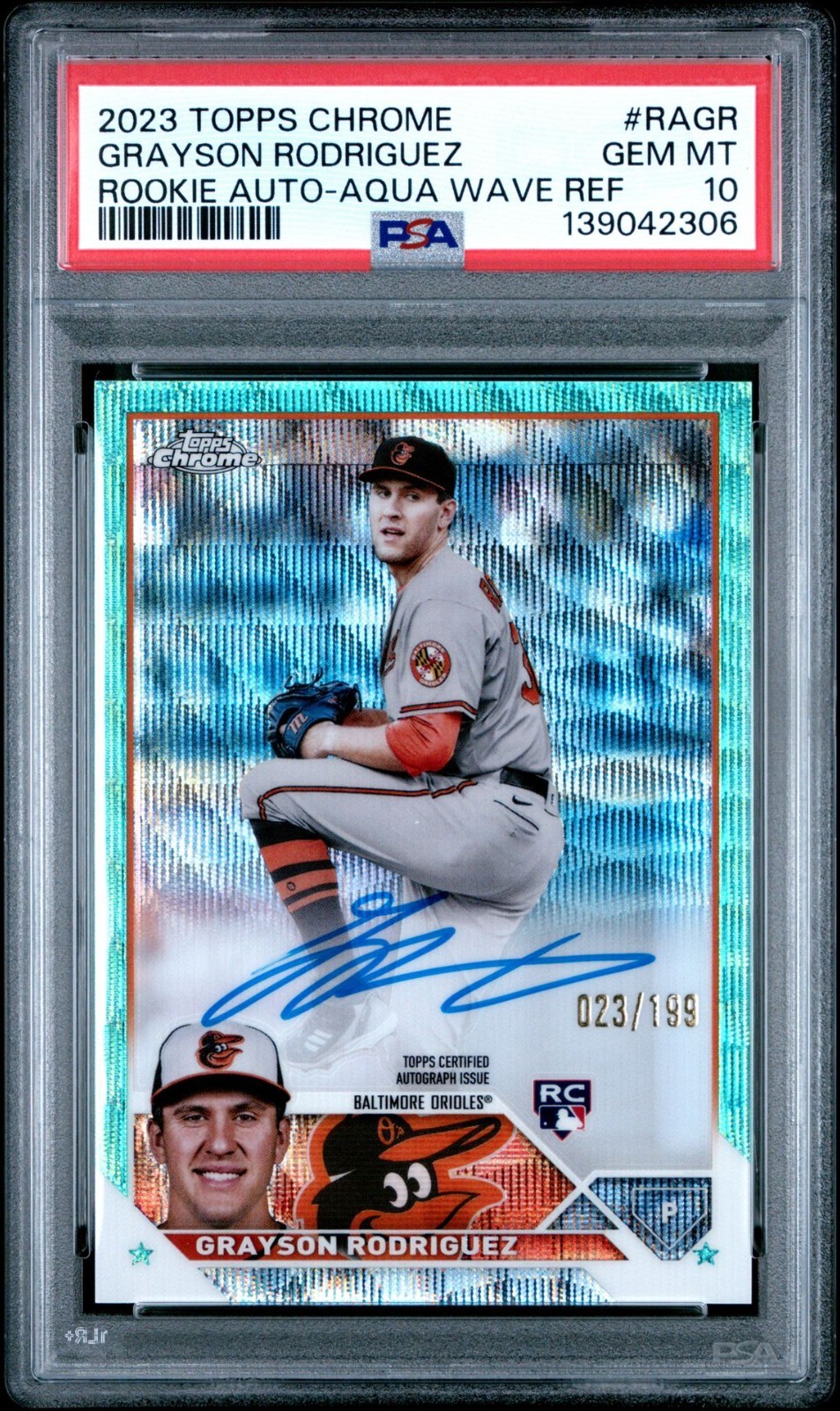 2023 TOPPS CHROME GRAYSON RODRIGUEZ ROOKIE AUTO AQUA /199 #RA-GR PSA 10 GEM MINT