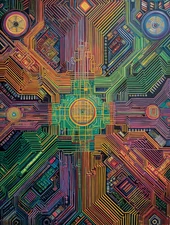 Circuit Board Pattern Abstract Tech Illusion Art Poster 18x24in