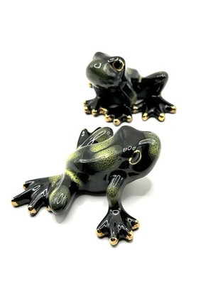 Vintage Golden Pond Collection Porcelain Frog Yellow Green Glazed Gold 2 Pair