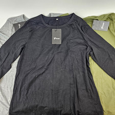 Women's XL Black Grey Green 3 Pack 3/4 Sleev T shirt Round Neck Loose Fit