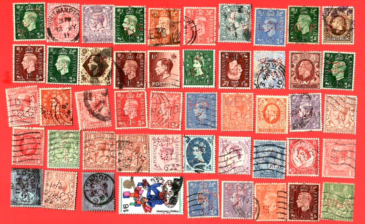 Great Britain Perfin Stamps Used - Perforated Initials, Free Shipping