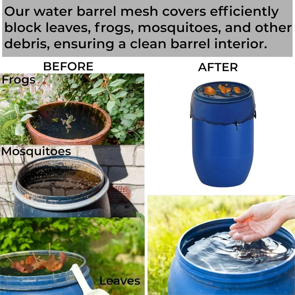 Red protectora de pantalla de malla para cubo de recolección de agua de barril de lluvia Foto 4 de 4