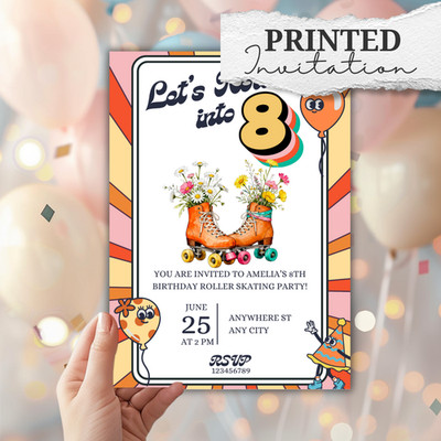 Rolling Into 8 Birthday Invitation | Roller Skating Party Invite | Roller Disco
