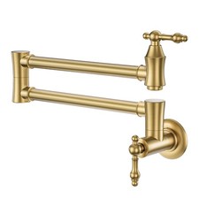 Pot Filler Faucet, Traditional Brushed Gold Wall Mount Kitchen Faucet with Do...
