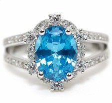 2CT Blue Topaz  White Topaz 925 Solid Genuine Sterling Silver Ring Sz 6 MB5-2