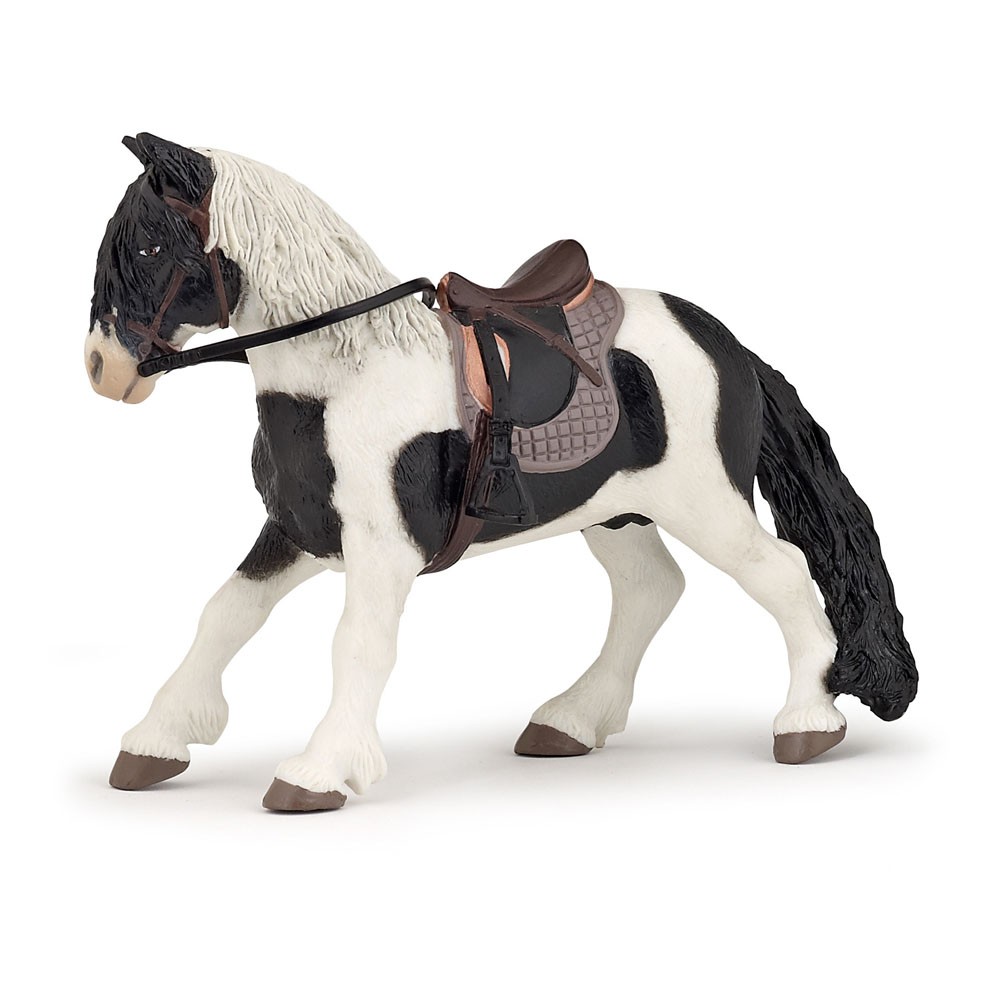 PAPO Horse and Ponies Pony with Saddle Toy Figure, Black/White (51117)