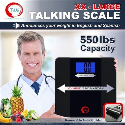 True 42-550lbs Capacity Tempered Glass XX-Large Talking Bathroom Scale