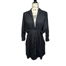 Sara Roka Black Art to Wear Stretch Mini Shirt Dress, 40/4