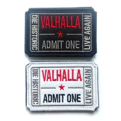 2PCS Viking Odin Valhalla Admit One Norse Embroidered Hook Loop Patch Badge