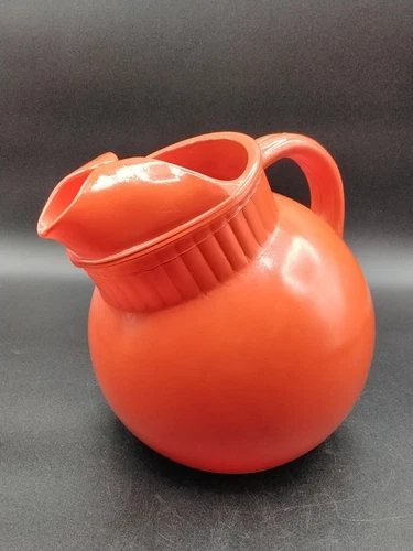 Vintage Small Anchor Hocking Tangerine Orange Glass Tilted Ball Pitcher Jug