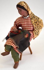 Vtg WIZO Home Ind. Israel Woman on Stool Embroidery Handmade FreeS H