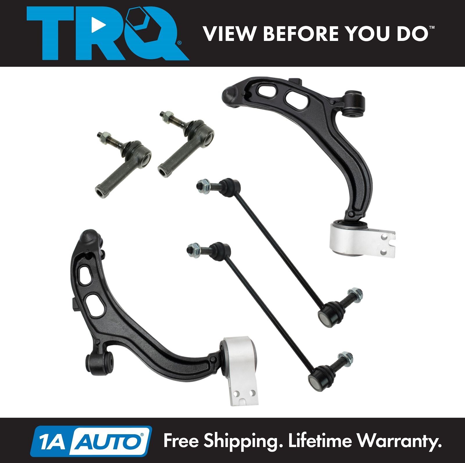 6 Piece Steering & Suspension Kit Outer Tie Rods Control Arms Sway Bar ...