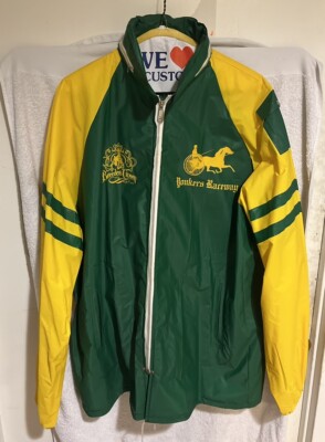 vintage 1984 Yonkers Raceway rain coat jacket Breeders Crown large PVC green