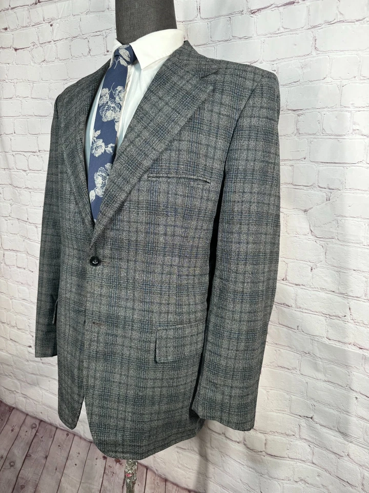 Abrigo Blazer Chaqueta DE COLECCIÓN SEARS Para Hombres Gris GLEN CUADROS Poliéster Deportivo TALLA 42R Foto 2 de 4