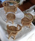 Vintage 4 Piece Set Miniature Wicker Doll House Furniture, Pre-Owned — photo 1