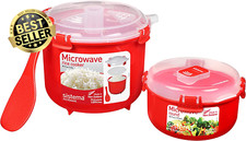82001 Microwave Rice Cooker 2.6L & Round Food Container 915mL,BPA-Free,Red/Clear