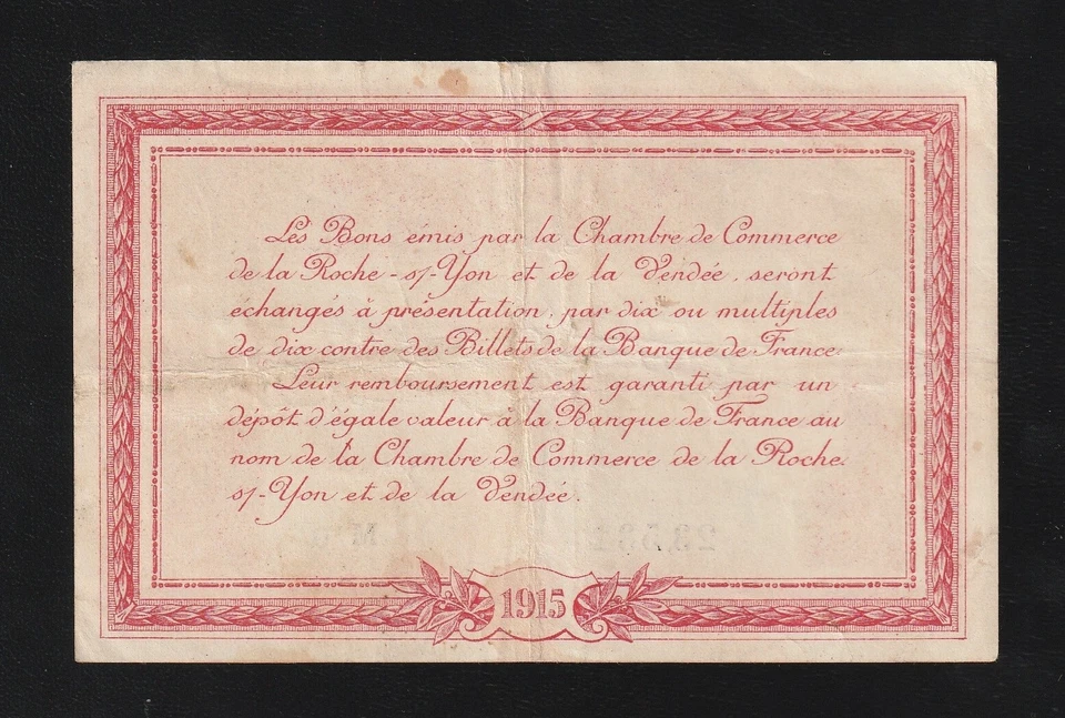 France, La Roche-sur-Yon, 1 Franc, 1915, Banknote, Chambre de Commerce - Image 2 of 2