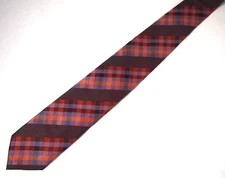 Steven Land Mens Necktie Tie Brown Orange Plaid Striped 100% Silk Thick 59"