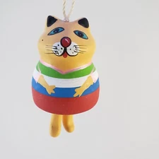 Cat Wind Chime 3" Small Terracotta Clay Hand Painted Kitten Ornament Whimsical