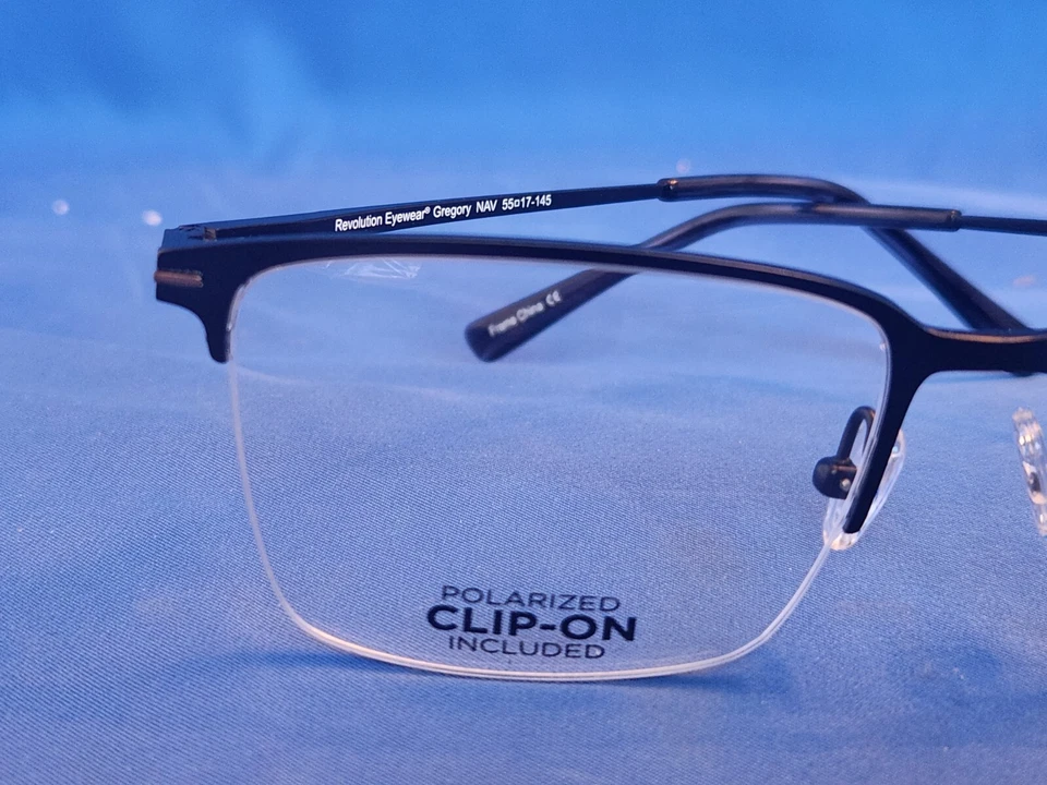 New Revolution Eyeglass Frame w/ Magnetic Sun Clip Gregory Navy Titanium 55-17 - Image 4 of 4