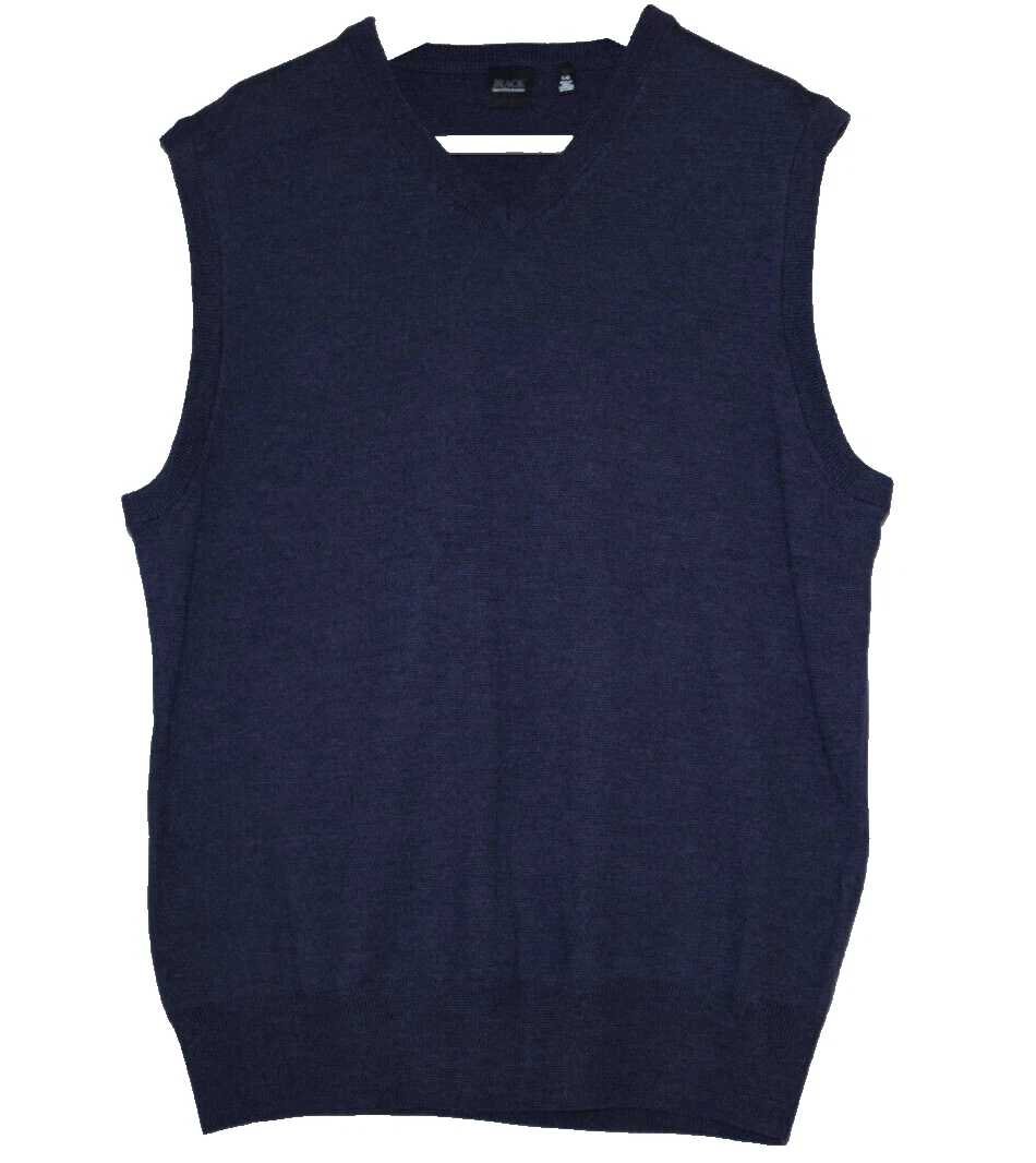 Saks fifth avenue navy merino wool men v neck wool sweater vest Size:L
