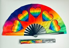 Vibrant Five Rainbow Hearts 26" Extra Large Folding Clack Gay Pride Fan Rave
