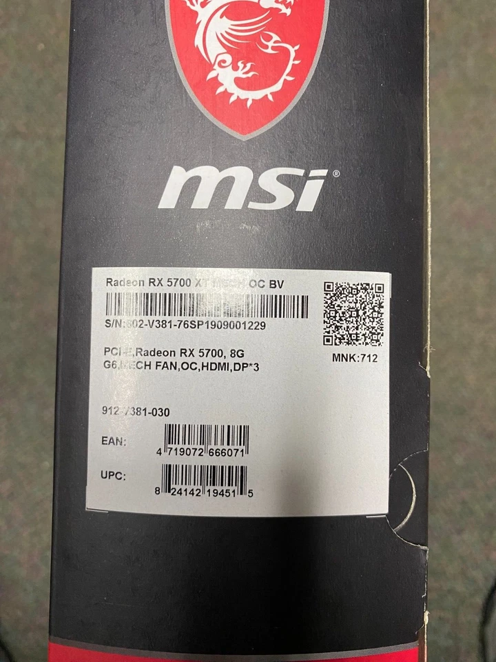 MSI Radeon RX 5700 XT MECH OC BV 8GB 8G 256-bit GDDR6 PCI-E 4.0 AMD Video Card - Image 2 of 2